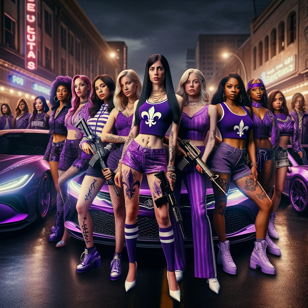 DALL·E 2023-12-16 10.53.07 - An urban tableau featuring a diverse group of female gang members...png